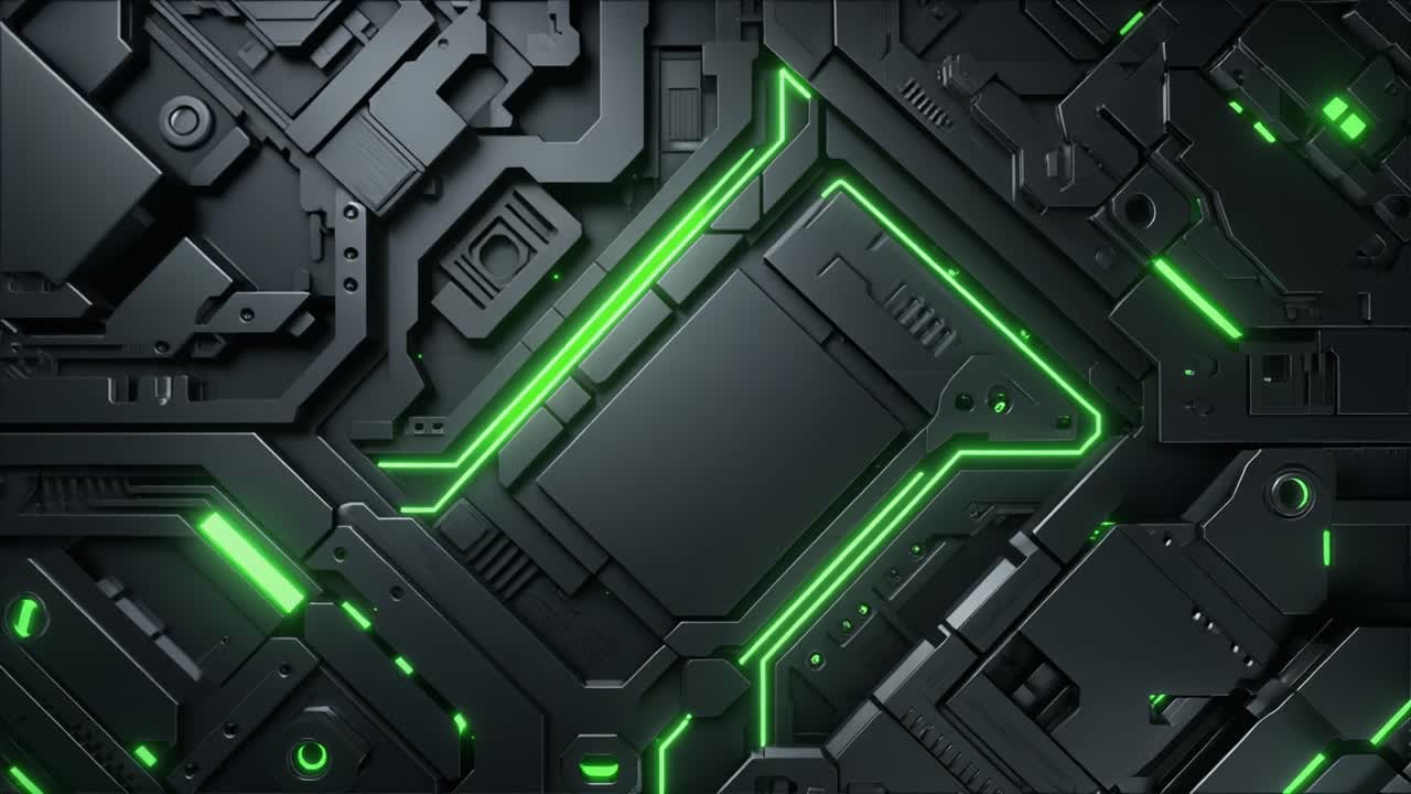Animated Futuristic Circuit Board with Pulsing Green Lights