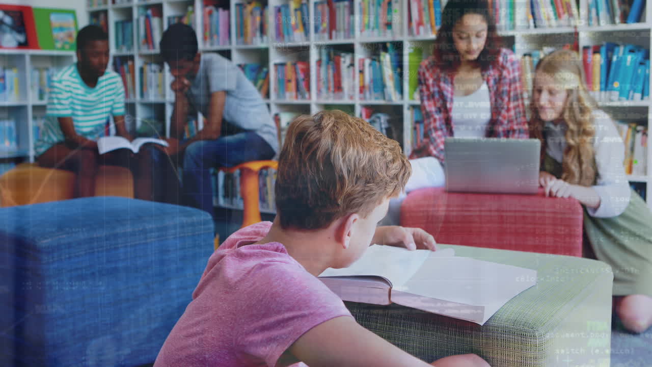 Animation of data processing over diverse students in library