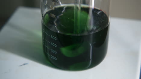 green liquid in beaker