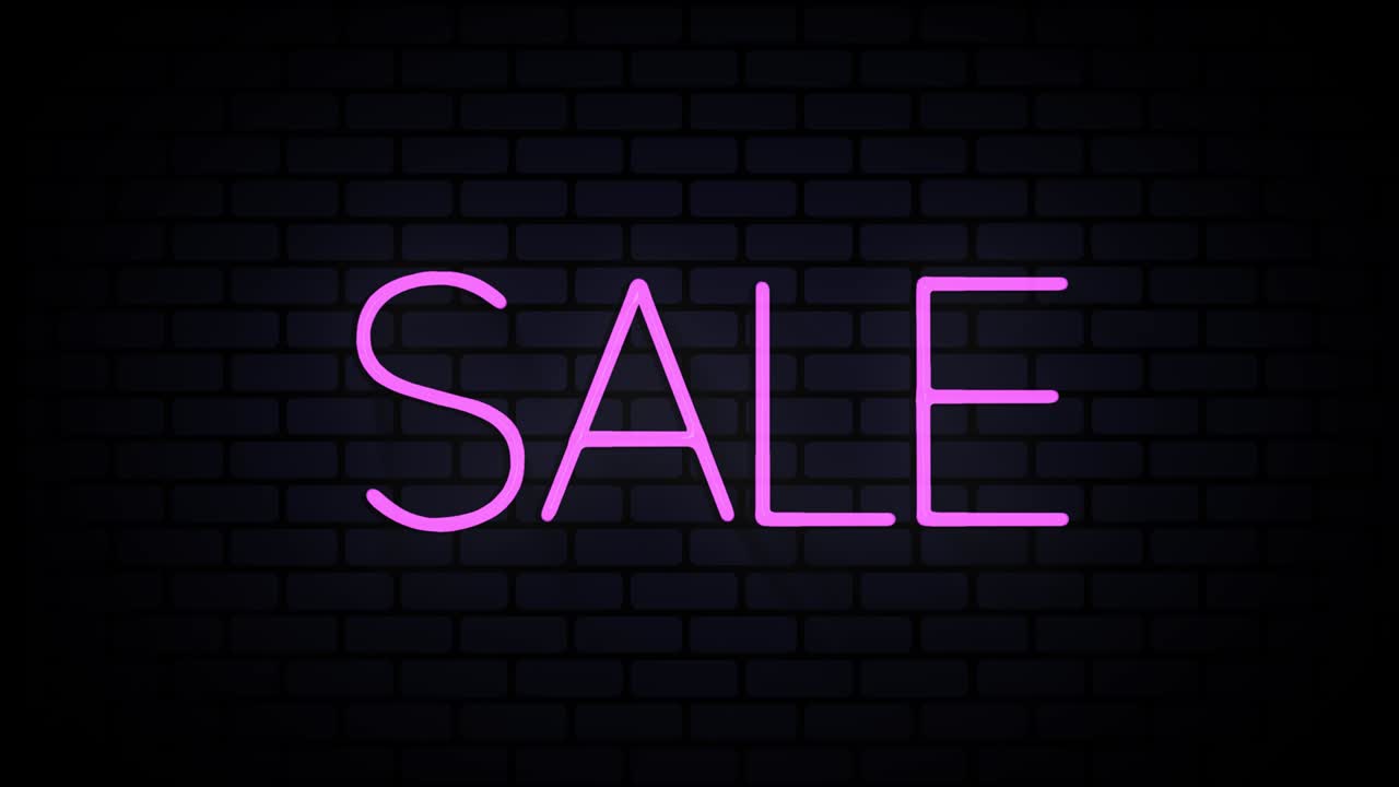 Neon sale sign shows discounts, offers or promotions for products. 4k
