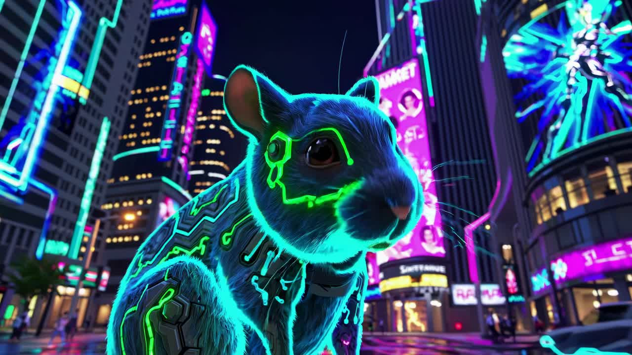 Cyberpunk Rat in Neon City