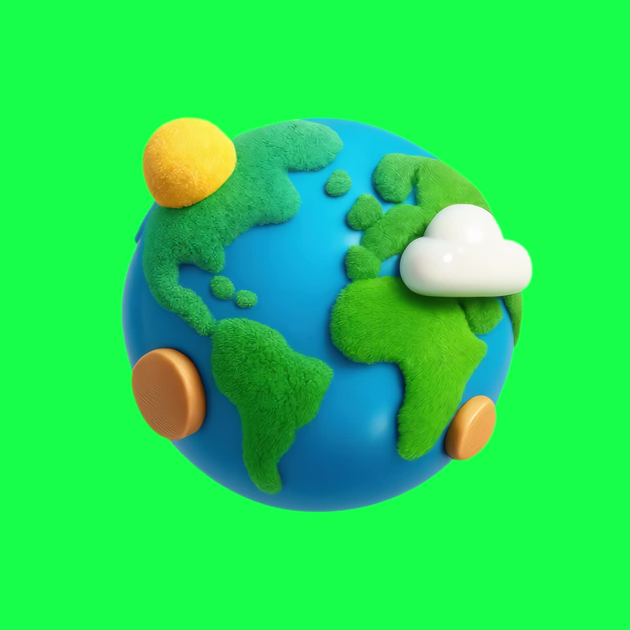 Playful 3D Earth illustration animation, transparent 4K video, green screen