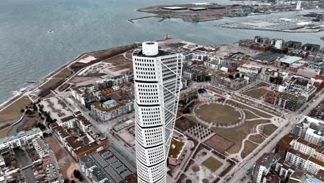 Drone-footage-of-Malmo,-Sweden