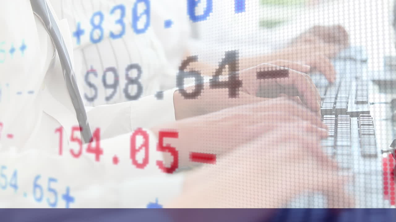 Animation of financial data processing over people using computer