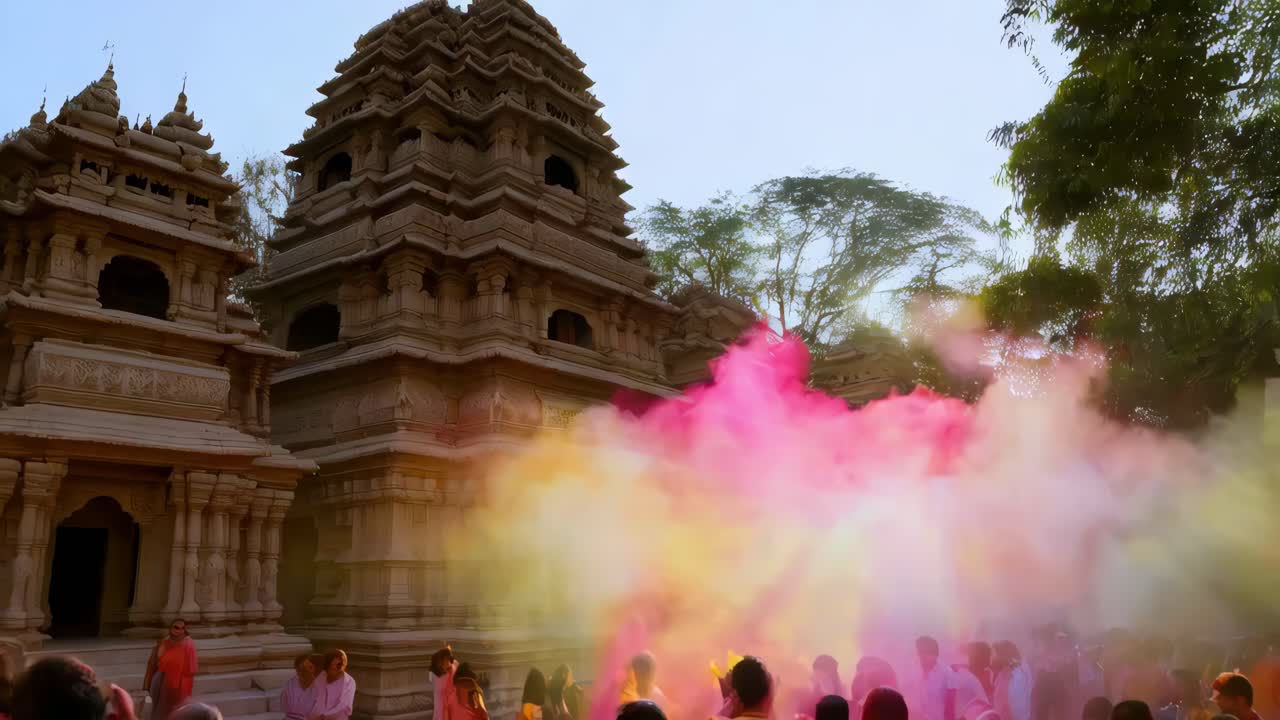 celebración de holi en un templo