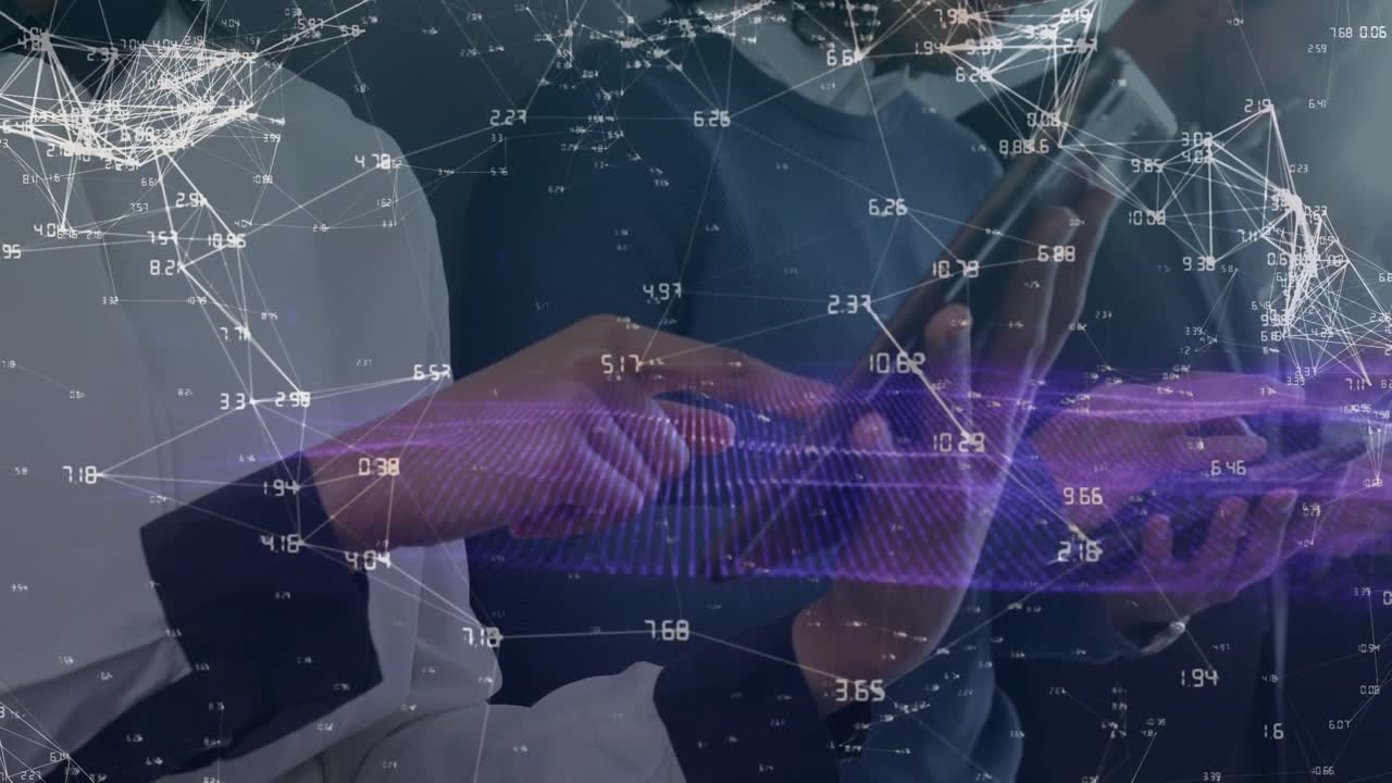 Animation of network of connections over diverse business people using electronic devices
