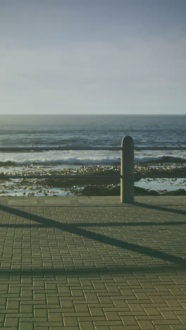 Animation-of-light-spots-over-biracial-woman-running-on-promenade