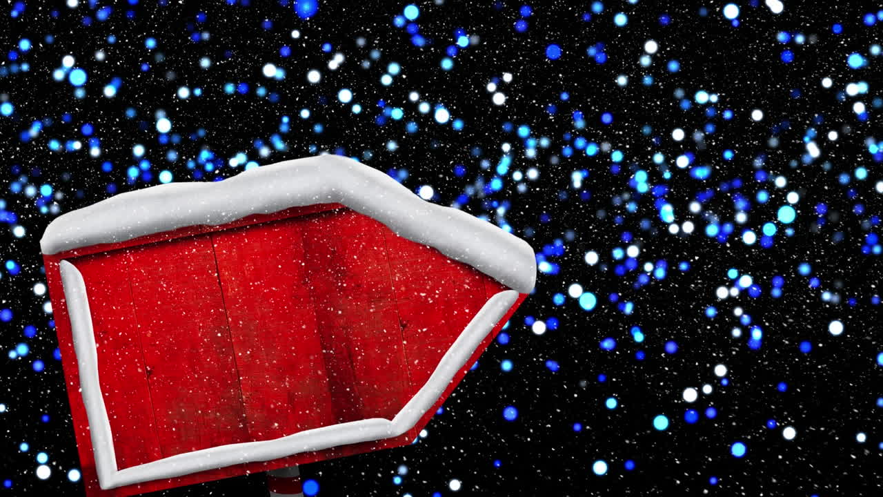 animación de nieve cayendo sobre un letrero de madera