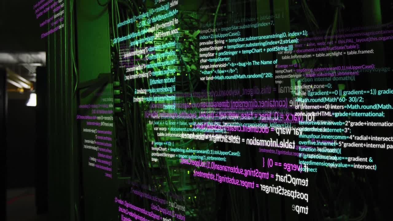 animação do processamento de dados contra a sala de servidores de computador