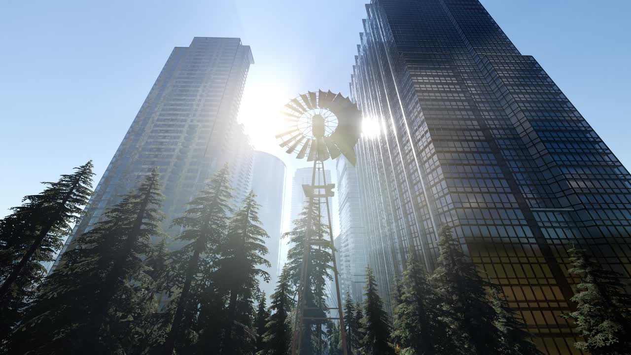 전형적인 오래된 풍차 터빈