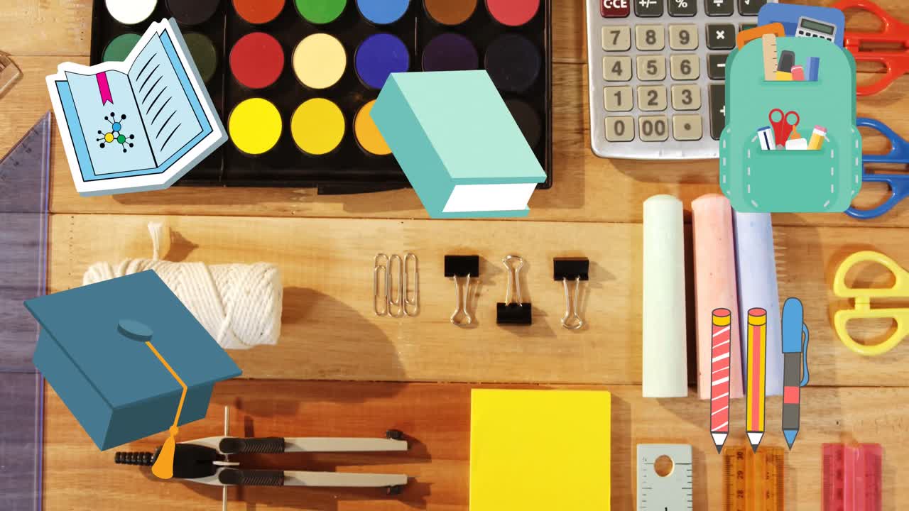 анимация школьных предметов иконок над школьными предметами