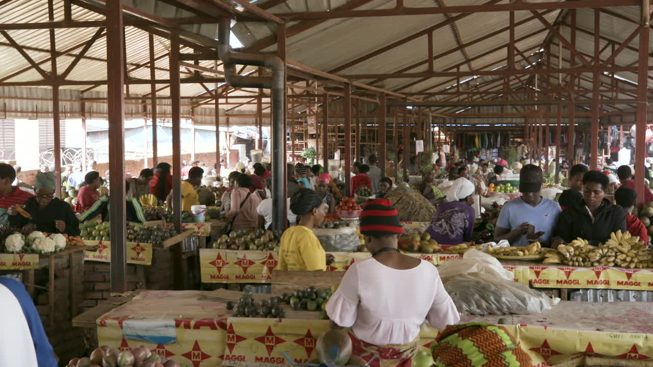 Wide shot of Market in Kigali, Rwanda.