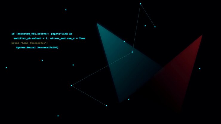 Abstract Digital Interface with Programming Code and Geometric Nodes
