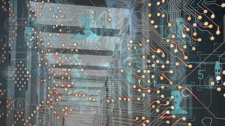 Animation of data processing over computer circuit board