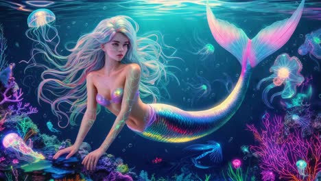 beautiful underwater mermaid with glowing colors