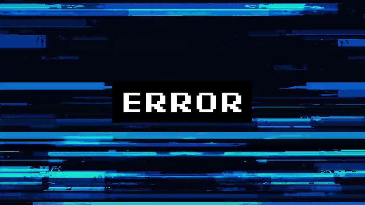 Retro Pixelated Error Text on Glitching Blue Background