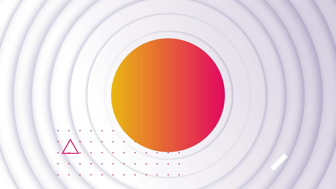 círculo naranja parpadeante y formas abstractas sobre círculos blancos pulsantes