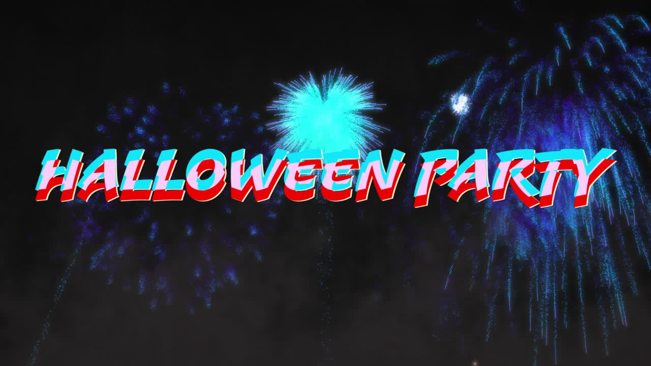불꽃놀이에 대한 할로윈 파티 텍스트의 애니메이션