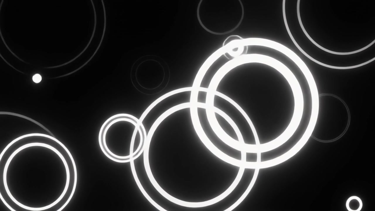 Abstracte Animatie van Gloeiende Witte Cirkels die Uitdijen op Zwarte Achtergrond