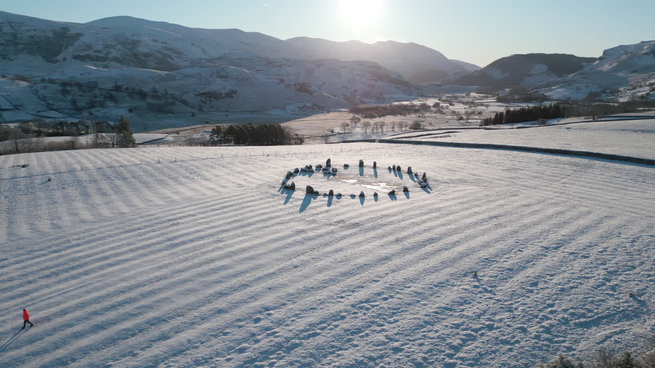 영어 호수 지구에서 눈 속에서 castlerigg 돌 원 궤도