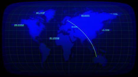 animación del procesamiento de datos sobre el mapa del mundo sobre fondo negro