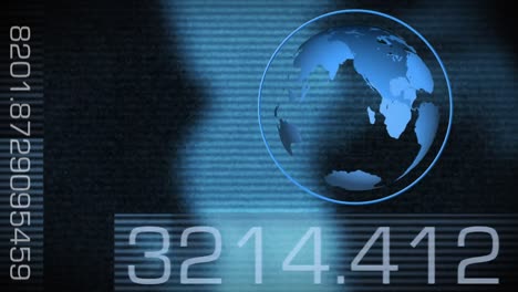 rotating globe and data numbers