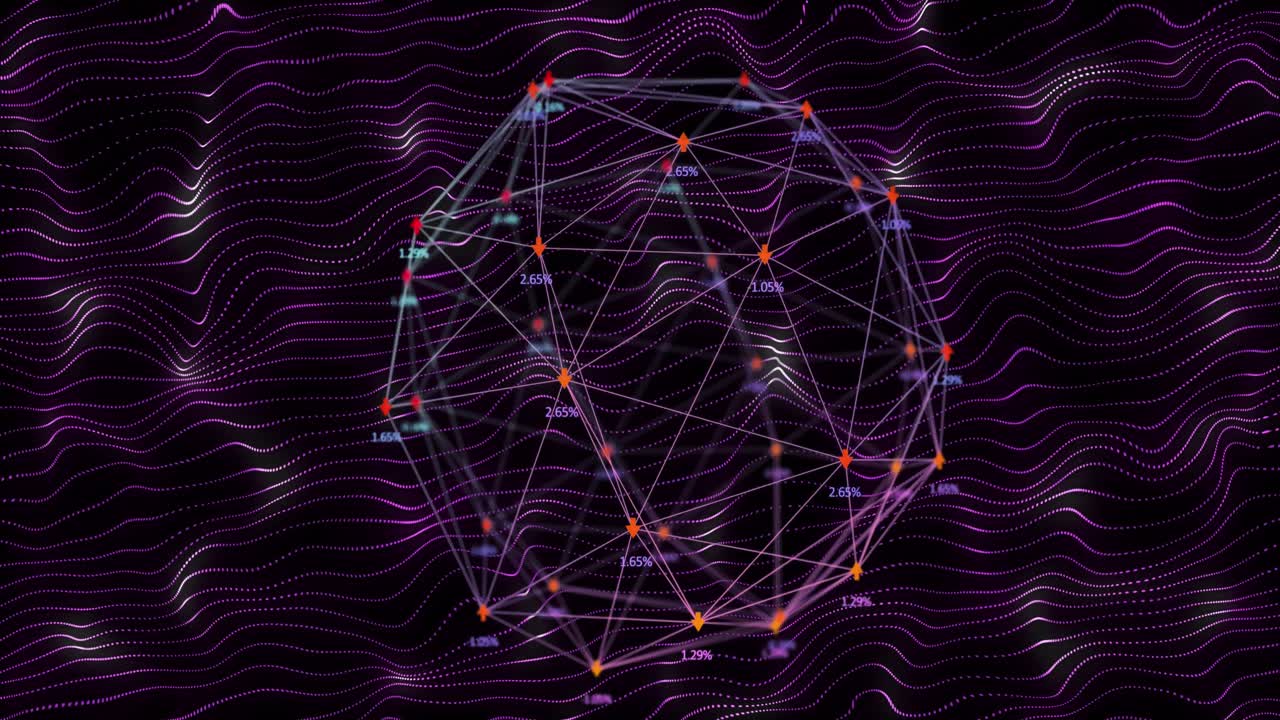 Animation of network of connections with data processing over shapes moving