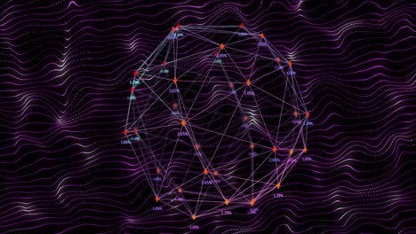 animation of network of connections with data processing over shapes moving