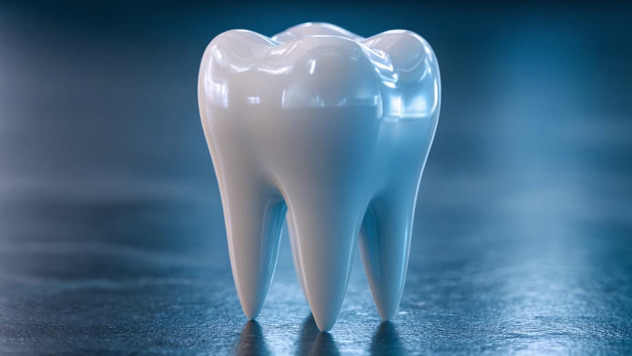 A Highly Detailed and Realistic Visualization of a Tooth Model Captured in an Artistic Light, Representing Dental Health and Hygiene in a Contemporary Style