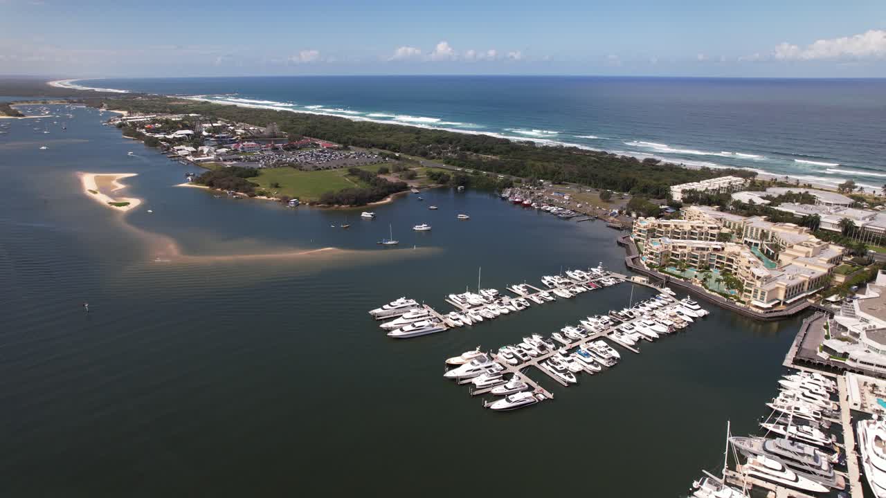 Southport Yacht Club With Seascape Background In QLD, Australia - Aerial Shot