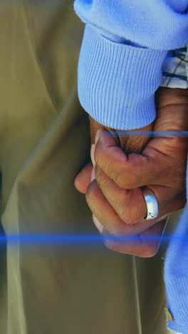 animación de la luz que se mueve sobre la sección media de la pareja de ancianos caminando tomados de la mano