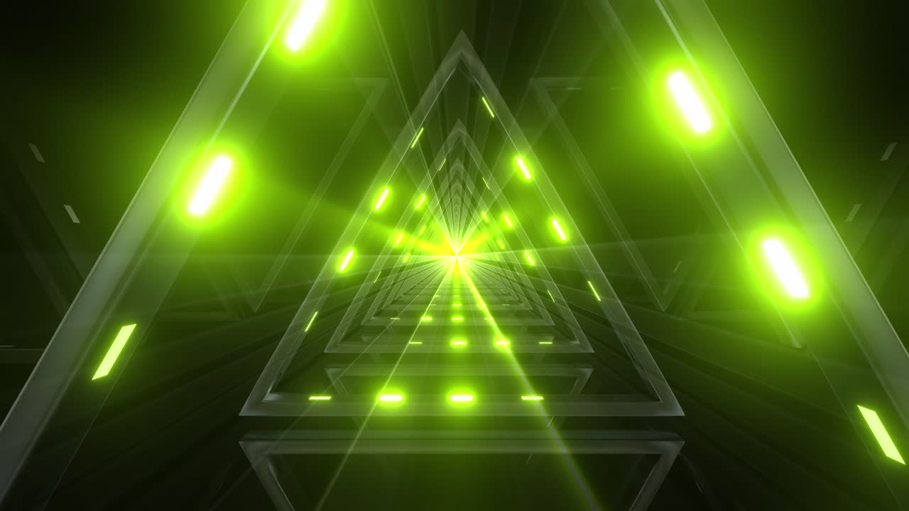 Abstract Neon Tunnel with Glowing Triangles