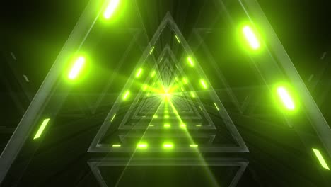 abstract neon tunnel with glowing triangles