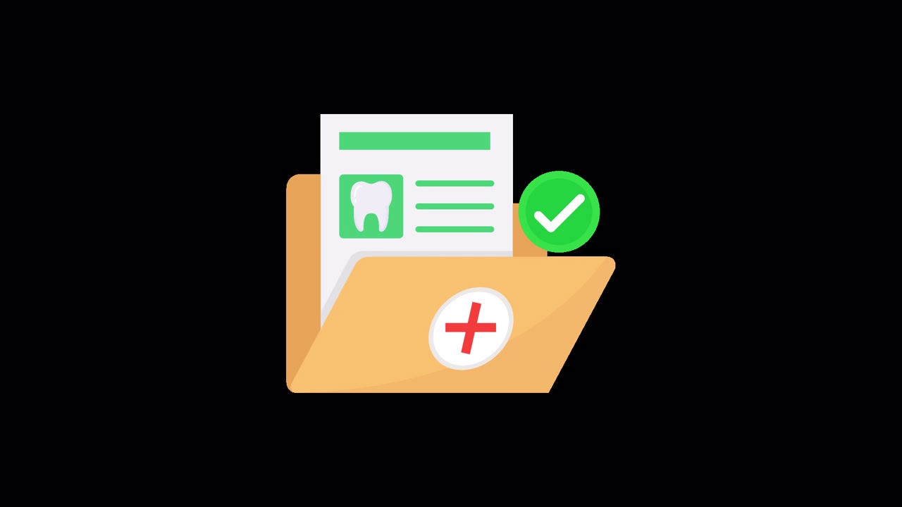 Animated Medical Folder with Dental Record, Cross, and Checkmark Icon