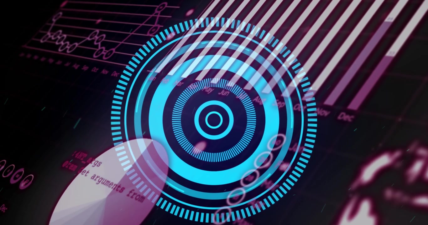 Animation of digital data processing and scan scoping over clack background