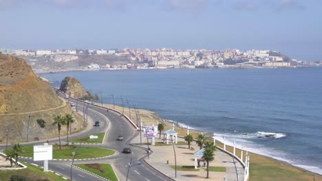 pan right shot of ceuta coast on sunny day