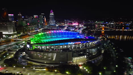 aerial night view of paycor stadium in cincinnati, ohio