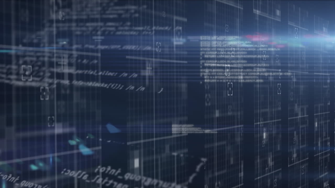 Animation of data processing over moving columns on black background