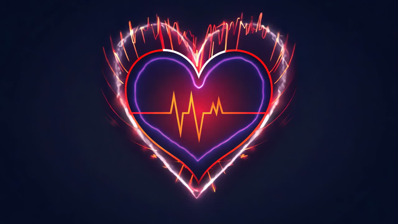 A heart with a red line through it. The heart is surrounded by a red line that looks like an ECG. The image has a dark background and a bright red color scheme
