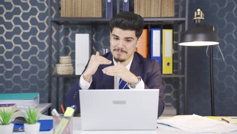 Young-businessman-attending-online-face-to-face-meeting.