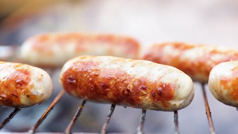 delicious juicy sausages, cooked on the grill with a fire