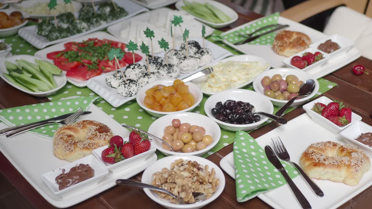 Delicious and Varied Turkish Breakfast Spread on a Table
