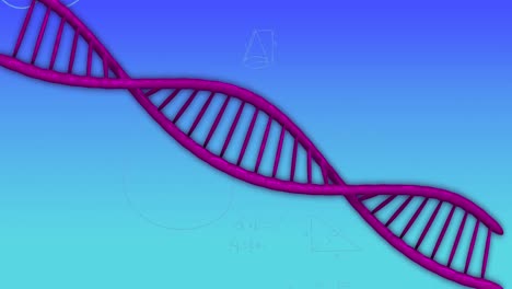 Animation-of-r-dna-and-math-formulas-on-blue-background