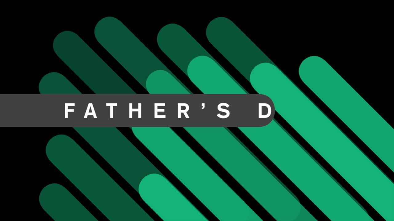 Animation text Fathers day on black fashion and minimalism background with geometric green stripes