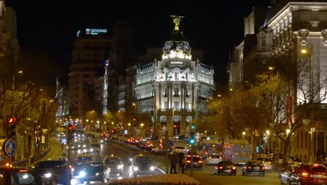 spain madrid night light gran via metropolis building traffic view 4k