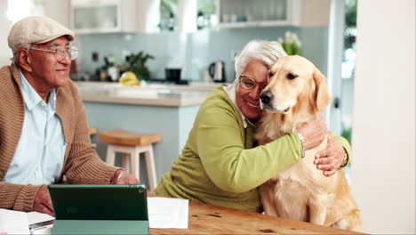 senior couple with their golden retriever