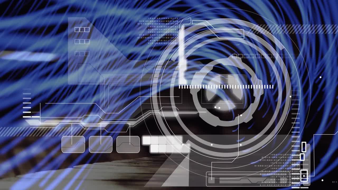 빠른 움직임으로 움직이는 파란색 선 위에서 범위 스캐닝과 데이터 처리의 애니메이션