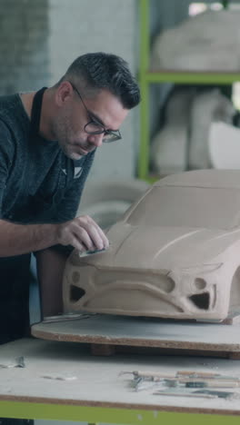 sculpting a clay car model