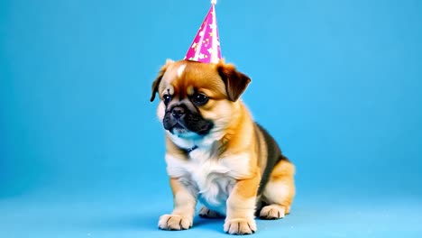 cute puppy wearing a birthday hat