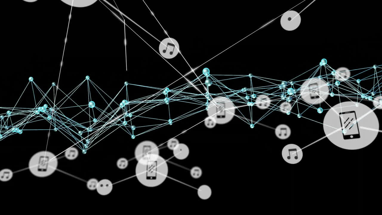 Animation of shapes over network of connections with icons